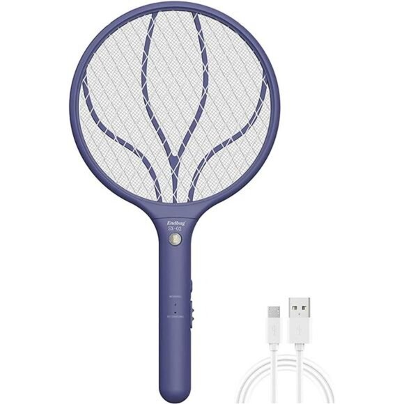 Rechargeable Fly Swatter Racket Handheld Bug Zapper with LED Light, USB Charging - Picture 1 of 7